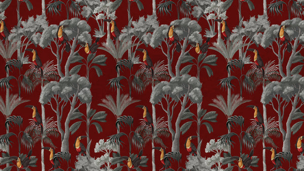 Tropical pattern go grey trees and parrots wallpaper in comes in a variety of colors like deep red and grey and yellow also all colors can be customized in front of sofa modern  best quality in Middle East 