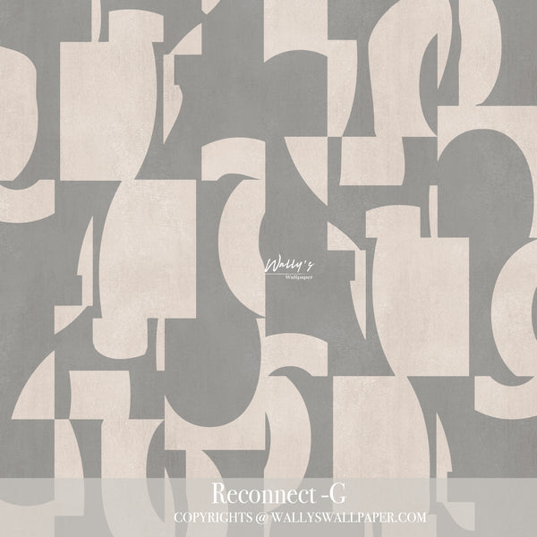 Abstract shapes in creme and light grey wallpaper in front of modern sofa , best wallpaper, in Egypt, and Saudia Arabia