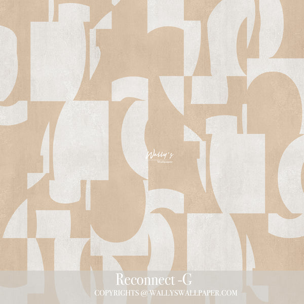 Abstract shapes in creme and light grey wallpaper in front of modern sofa , best wallpaper, in Egypt, and Saudia Arabia