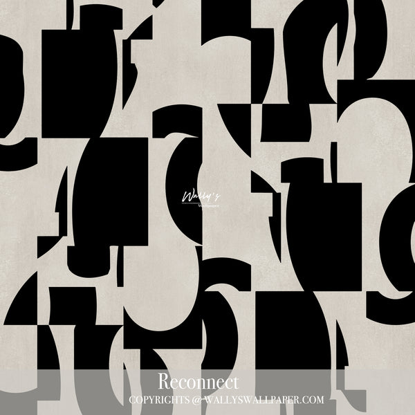 Abstract shapes in Black and white wallpaper in front of grey sofa best wallpaper quality and Middle East