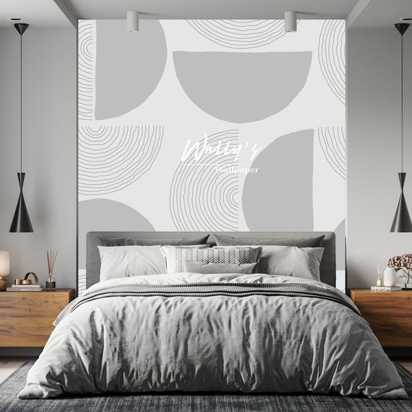 bauhaus geometric pattern wallpaper best quality wall covering in Middle East in front of bed great solutions for homeowners and interior grey 