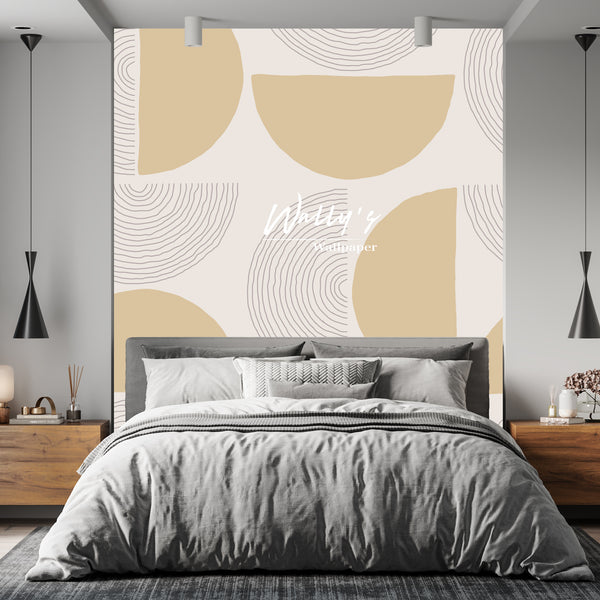 bauhaus geometric pattern wallpaper best quality wall covering in Middle East in front of bed great solutions for homeowners and interior yellow