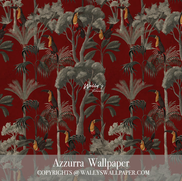 Tropical pattern go grey trees and parrots wallpaper in comes in a variety of colors like deep red and grey and yellow also all colors can be customized in front of sofa modern 