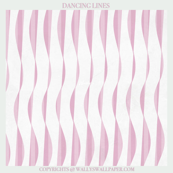 Soft pink contemporary wallpaper featuring abstract dancing line pattern
