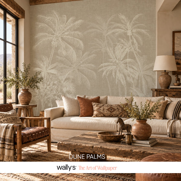 Dune Palms neutral palm tree wallpaper by Wally’s Egypt