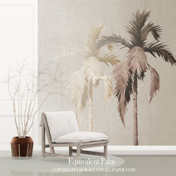 Discover the Equivalent wallpaper – a premium design featuring watercolor palm trees on a textured background in earth tones. Perfect for creating serene and stylish interiors, this wallpaper is crafted with the highest quality and is ideal for interior design in the Middle East. Elevate your home with the best wallpaper choice.