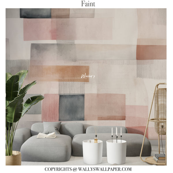 Pastel abstract wallpaper with overlapping soft geometric blocks in modern artistic interior