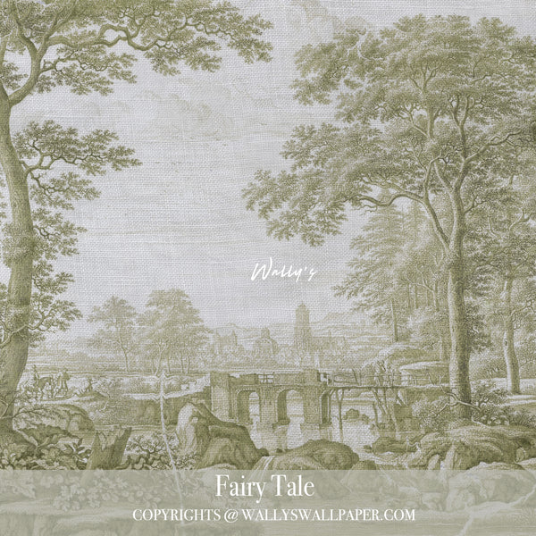 “Fairy Tale wallpaper in green – artistic Italian garden-inspired wallpaper by Wally’s”