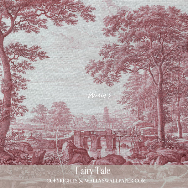 “Fairy Tale wallpaper in red – elegant Italian vintage floral pattern”