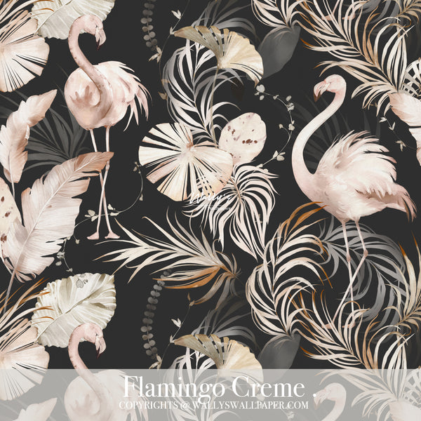 Flamingo and leaves pattern in creme color wallpaper comes in varieties of colors, crime , White , Grey, Black, Blue, suitable for interior designers and homeowners best wallpaper quality in Middle East 