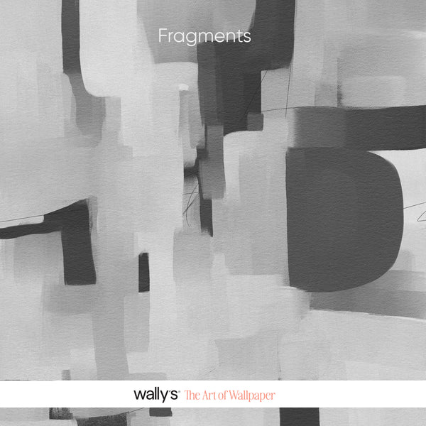 Grayscale abstract panel with 'Fragments' title and brand band.