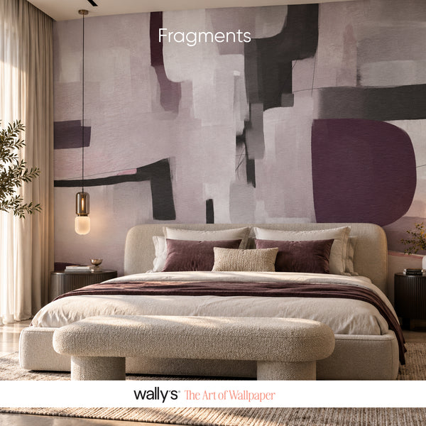 Close-up of painted geometric brushstrokes in beige and burgundy.