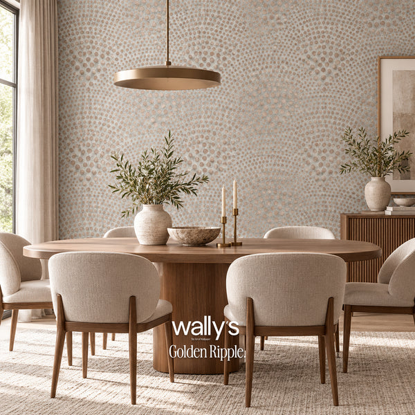 Golden Ripple neutral abstract wallpaper in a contemporary dining room