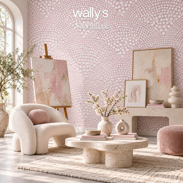 Golden Ripple soft pink abstract dot wallpaper for contemporary interiors