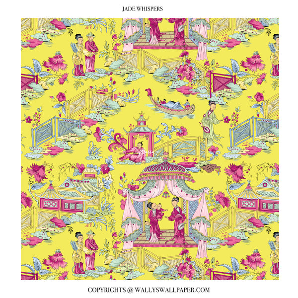  mint Green chinoiserie wallpaper with nature-inspired floral scenes and elegant details