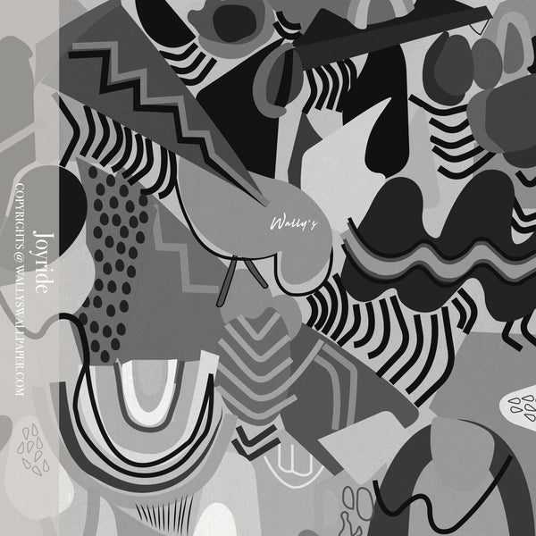 Abstract black and white pattern with geometric shapes on a gray background