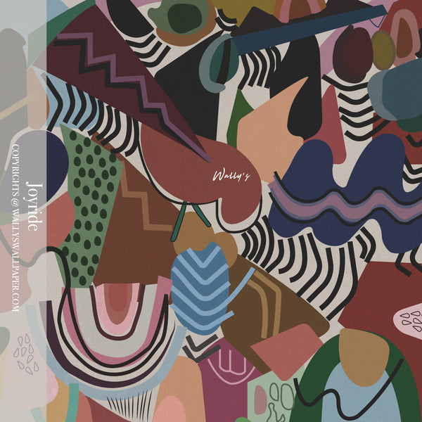 Abstract art print with colorful geometric shapes and patterns.