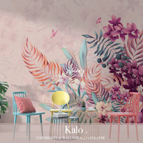  "A vibrant wallpaper design from our Summer Collection featuring tropical and orchid flowers in shades of purple, mint, and blush. This cheerful and colorful wallpaper adds a touch of summer to any space. Experience the best wallpaper quality in Egypt and the Middle East. Shop now!"