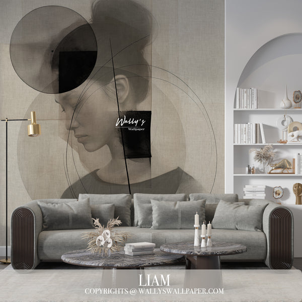 A black and white image of a woman with a circle around her head, perfect for creating a stylish wallpaper design in the Middle East.