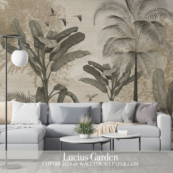 tropical trees and some birds on vintage background ,modern wallpaper, best quality in Egypt in Middle East 