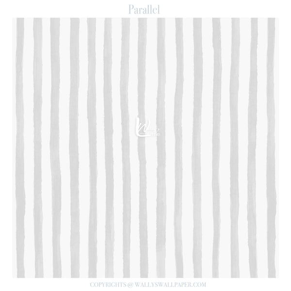 Wallpaper with parallel vertical stripes in gray on a white background, featuring the brand 'Parallel'.