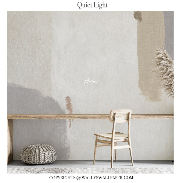 Minimalist room with a textured wall, wooden bench, and chair, featuring the brand 'Wallys Wallpaper'.