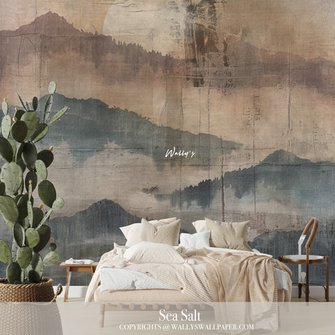 Discover the "Sea Salt" wallpaper, a premium choice for summer house interiors. This exquisite design features a harmonious mix of abstract waves and mountains with subtle shadow leaves. The wallpaper is available in a range of soothing pastel tones along with refined beige and grey shades. Perfect for creating a tranquil and stylish atmosphere, "Sea Salt" is crafted to the highest quality standards in the Middle East, making it an ideal option for enhancing your interior design with a touch of elegance and