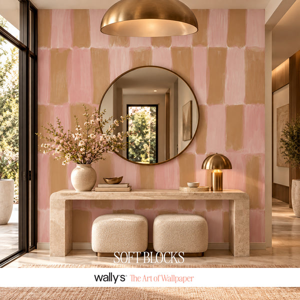 Coastal interior featuring Soft Blocks Beige pink contemporary wallpaper