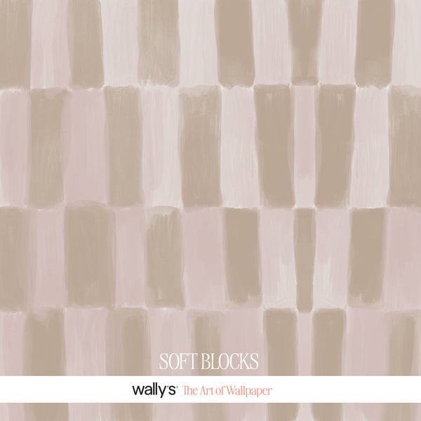 Soft Blocks Pale pink wallpaper detail with irregular painted blocks