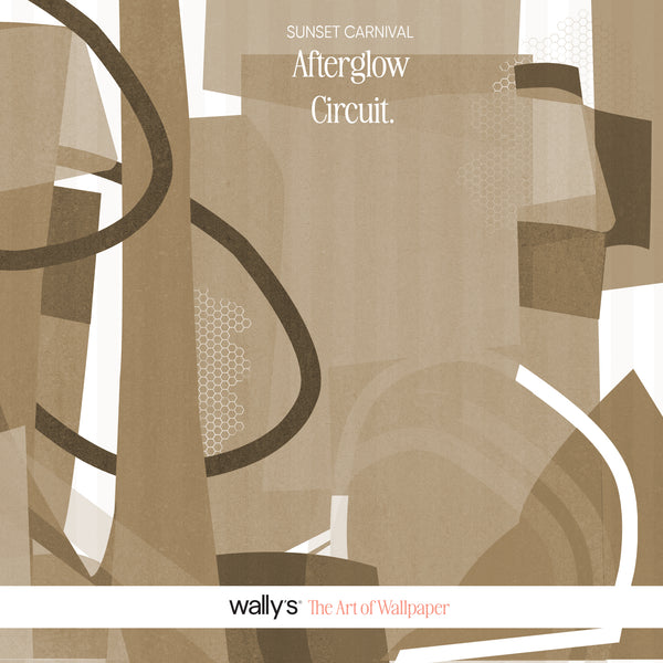 Afterglow Circuit wallpaper detail with sepia 
and plum geometric shapes
