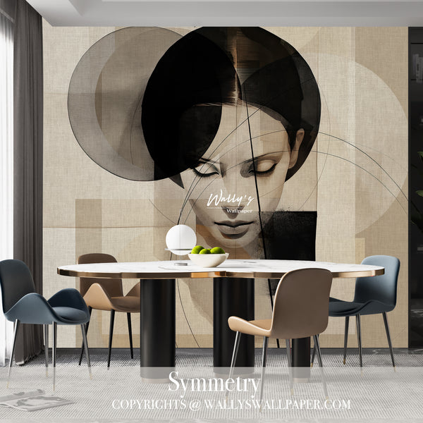 Mixed media of wallpaper of a portrait with abstract shapes comes in 3 different colors - greg - spepia and grey best wallpaper in Middle East 