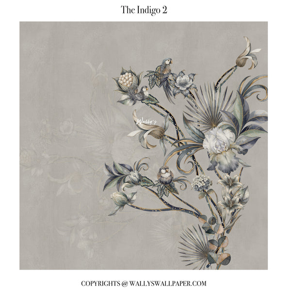 Luxury botanical wallpaper mural with birds and floral design in soft green and gold tones for elegant modern interiors in Egypt