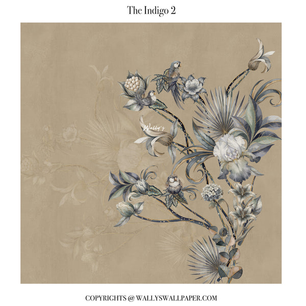 Luxury botanical wallpaper mural with birds and floral design in soft green and gold tones for elegant modern interiors in Egypt