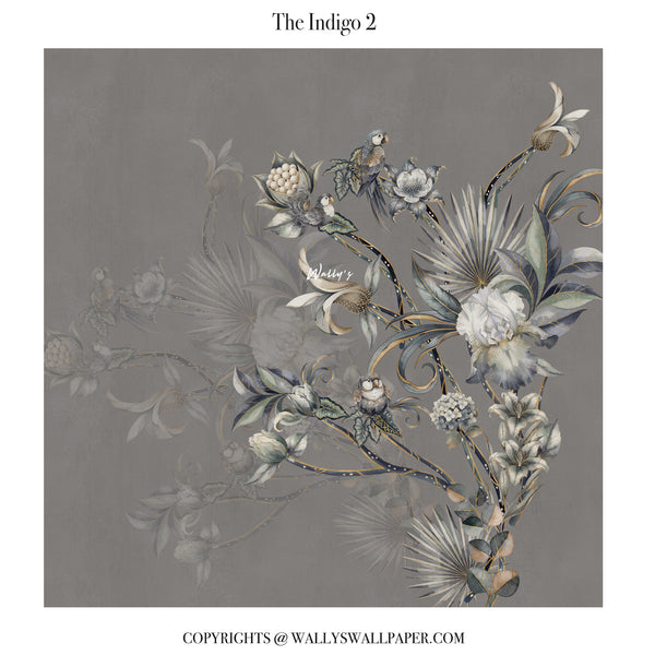 Luxury botanical wallpaper mural with birds and floral design in soft green and gold tones for elegant modern interiors in Egypt