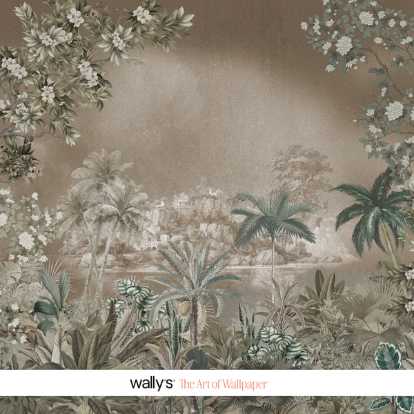 Blush Botanica botanical wallpaper in an elegant living room interior