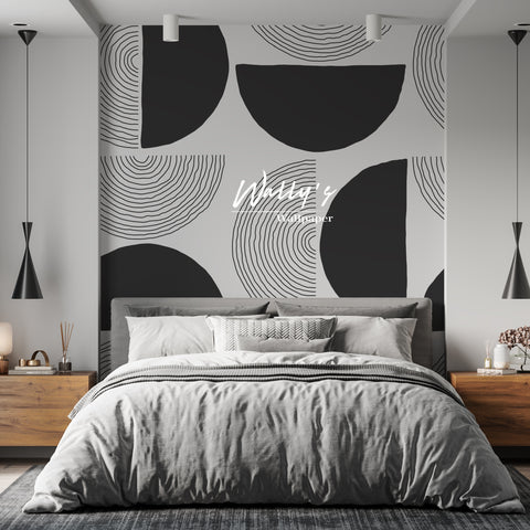 bauhaus geometric pattern wallpaper best quality wall covering in Middle East in front of bed great solutions for homeowners and interior 